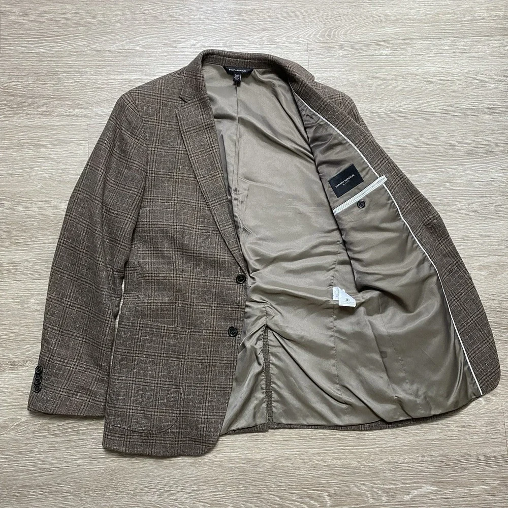 Banana Republic Glen Plaid Blazer Men's 38R Slim Fit Brown Cotton T.B.M. Fabric